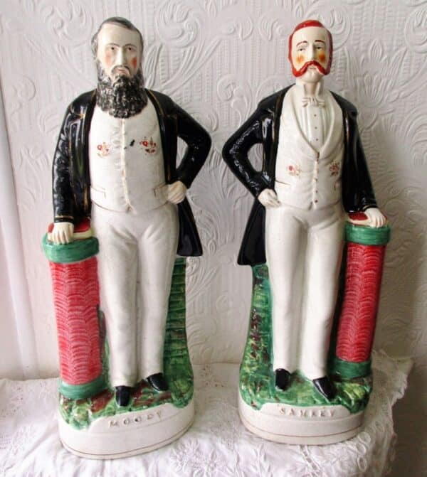 Pair of Antique English Victorian Staffordshire Pottery Portrait Figures ~ Moody ~ P D9 ~ H 59 and Sankey ~ P D10 ~ H 84 Moody Antique Ceramics 7