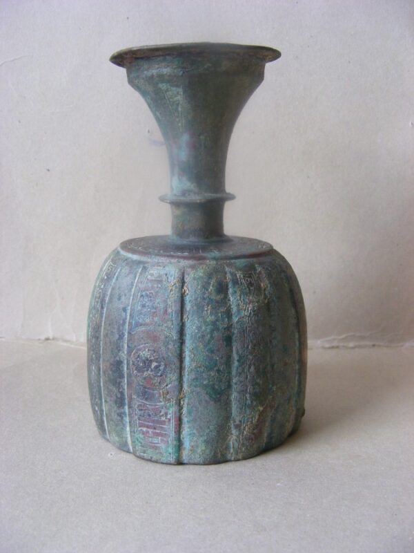 1,000 year old bronze Perfume Sprinkler ribbed form with Kufic inscriptions Islamic Persia Antiquities 3