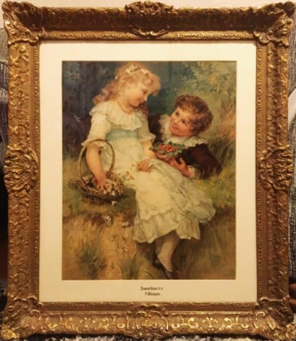 Pears Print Of Children Titled Sweethearts After Frederick Morgans Watercolour Portrait Painting Antique Art 3