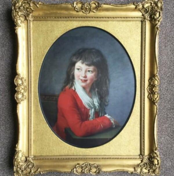 Medici Print Titled The Boy In Red After Antique Oil Portrait Painting By Élisabeth Louise Vigée Le Brun Of Joseph François Pierre De Sahuget D’amarzit D’espagnac (1776-1820) Antique Art 3