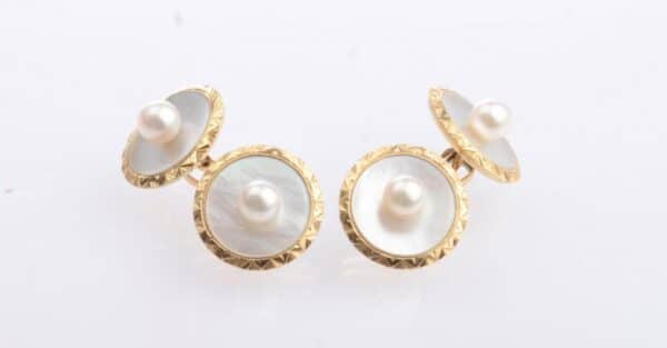 Mikimoto 14K Gents Akoya and Mother of Pearl Dress Set.Gents Dress Set,Mikimoto Dress Set,Pearl Dress Set,Vintage Gentlemens Dress Set cufflinks Miscellaneous 5