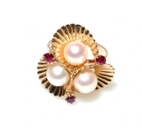 Vintage 1950’s 14K Akoya Pearl and Ruby “Spanish Dancer” Cocktail Ring and Earring Jewellery set,1950’s Pearl and Ruby set, Pearl and Ruby earrings Antique Earrings 4
