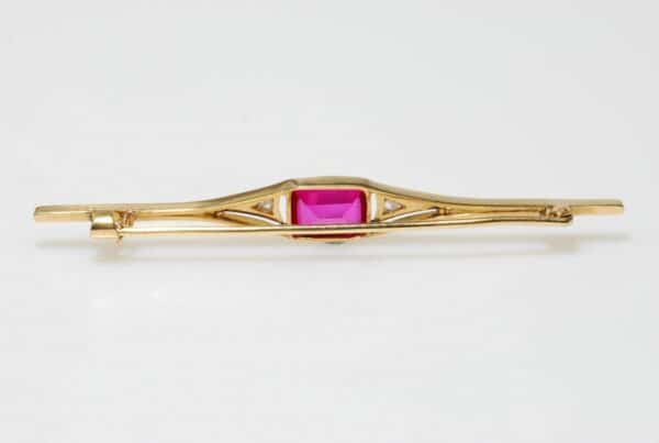 Art Deco 1920's 18ct Synthetic Ruby and Diamond Bar Brooch,Bar Brooch,Diamond Bar Brooch,Ruby Brooch,Art Deco Brooch,Ruby Bar Brooch - Image 2