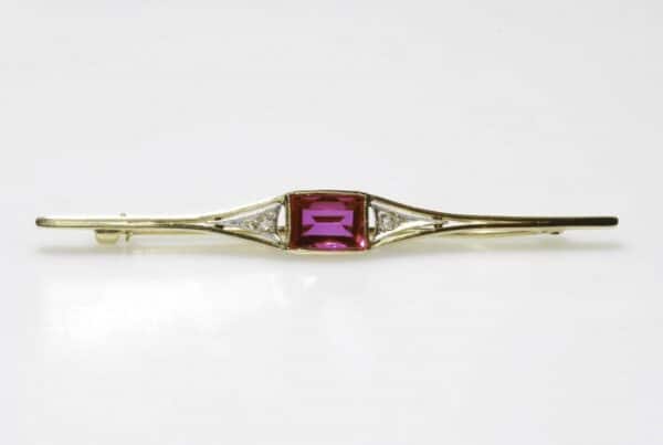 Art Deco 1920's 18ct Synthetic Ruby and Diamond Bar Brooch,Bar Brooch,Diamond Bar Brooch,Ruby Brooch,Art Deco Brooch,Ruby Bar Brooch