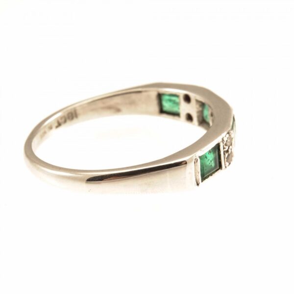 18ct White Gold Emerald & Diamond 10 Stone Half Eternity Ring ring Antique Jewellery 4