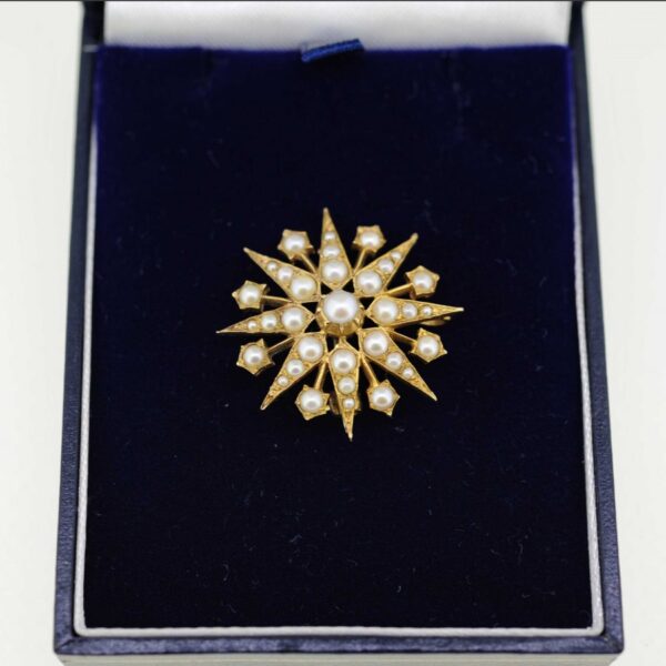 Victorian Star-Burst Pearl Set Brooch earrings Antique Earrings 5