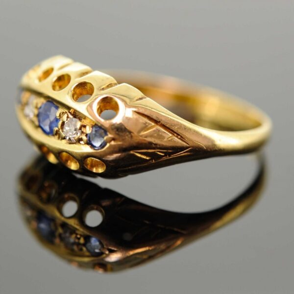 18ct Gold Edwardian Sapphire & Diamond Boat Shape Ring,Edwardian Sapphire and Diamond Ring,Antique Sapphire and Diamond Ring. 18ct Ring ring Antique Jewellery 5