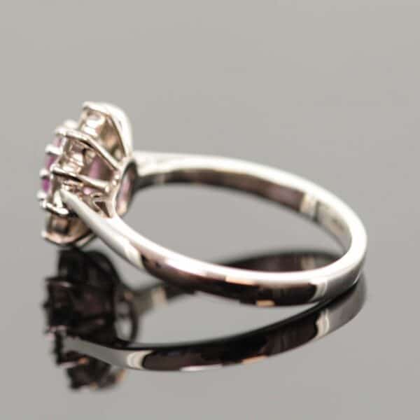 18ct White Gold Pink Sapphire & Diamond Cluster Ring,Pink Sapphire and Diamond Cluster Ring,18ct Pink Sapphire and Diamond Ring. Diamond Antique Jewellery 5