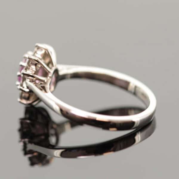 18ct White Gold Pink Sapphire & Diamond Cluster Ring,Pink Sapphire and Diamond Cluster Ring,18ct Pink Sapphire and Diamond Ring. - Image 3