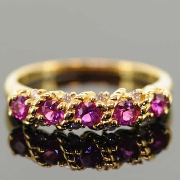 18ct Ruby and Diamond Ring,Ruby and Diamond Band,18ct Ruby and Diamond Half Hoop Ring ring Antique Jewellery 5