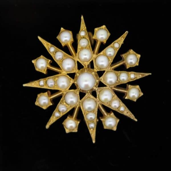 Victorian Star-Burst Pearl Set Brooch earrings Antique Earrings 3