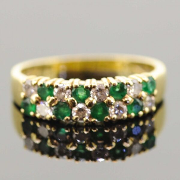 18ct Emerald & Diamond Half Eternity Ring,Emerald And Diamond Band Ring,Emerald and Diamond Ring