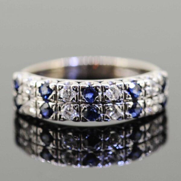 18ct Sapphire and Diamond Half Hoop Band Ring,18ct Sapphire and Diamond Half Eternity Ring,Sapphire and Diamond Band. ring Antique Jewellery 4