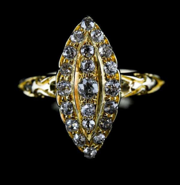 Antique Victorian 18ct Gold Navette Shaped Diamond Ring ring Antique Jewellery 3