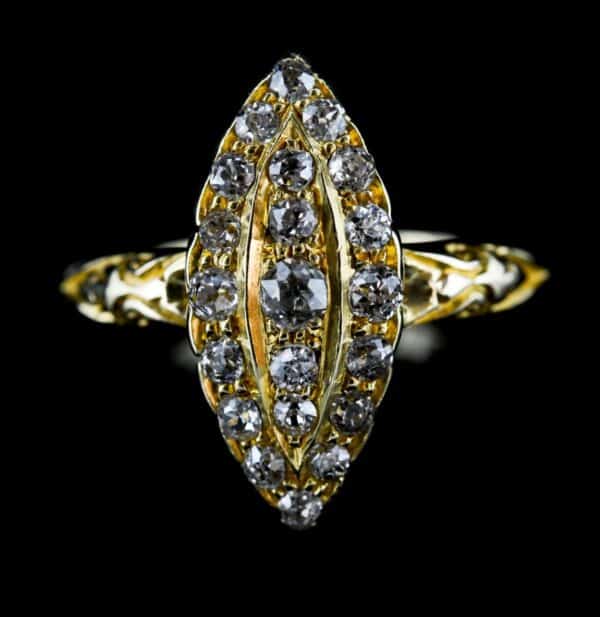 Antique Victorian 18ct Gold Navette Shaped Diamond Ring