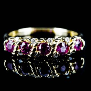 18ct Ruby and Diamond Ring,Ruby and Diamond Band,18ct Ruby and Diamond Half Hoop Ring ring Antique Jewellery