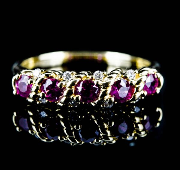 18ct Ruby and Diamond Ring,Ruby and Diamond Band,18ct Ruby and Diamond Half Hoop Ring