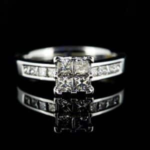 18ct White gold Channel Set Princess Cut Diamond Ring| Princess Diamond Ring| Channel Set 18ct White Gold Diamond Ring Diamond Antique Jewellery