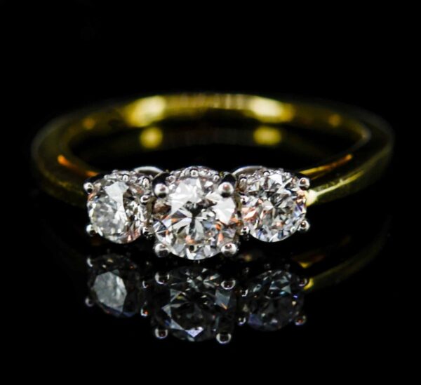 18ct Three Stone Diamond Ring ,18ct Trilogy Diamond Ring, 18ct Diamond 3 Stone Ring,18ct Fancy Trilogy Ring ring Antique Jewellery 3