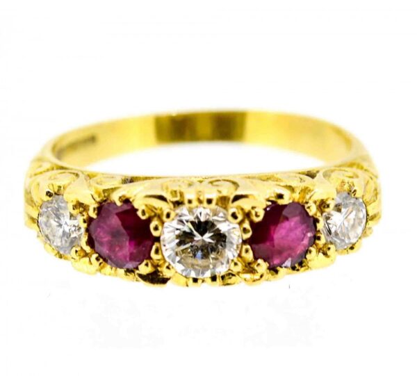 18ct Ruby & Diamond Carved Head Ring,Antique Style Ruby and Diamond Ring,Ruby and Diamond Antique Design Ring - Image 2