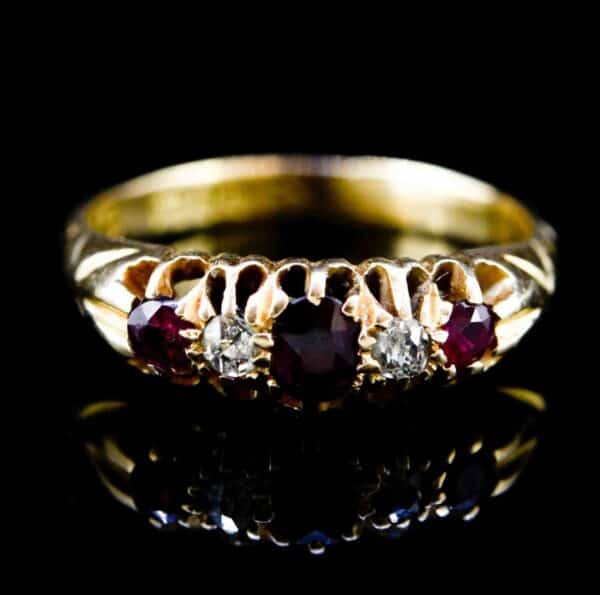 18ct Ruby And Diamond Five Stone Antique Ring,Edwardian Ruby And Diamond Five Stone Ring