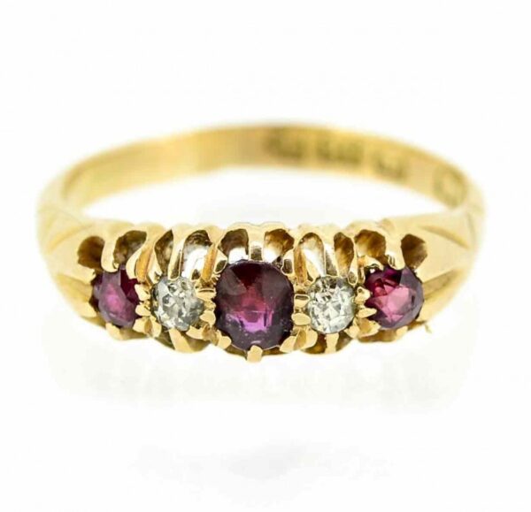 18ct Ruby And Diamond Five Stone Antique Ring,Edwardian Ruby And Diamond Five Stone Ring ring Antique Jewellery 4