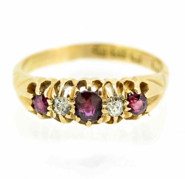 18ct Ruby And Diamond Five Stone Antique Ring,Edwardian Ruby And Diamond Five Stone Ring - Image 2