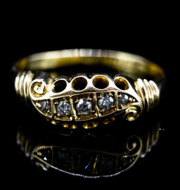 18ct Antique Five Stone Diamond Ring,Scroll Design Antique Diamond Ring ring Antique Jewellery 3