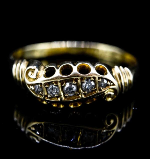 18ct Antique Five Stone Diamond Ring,Scroll Design Antique Diamond Ring