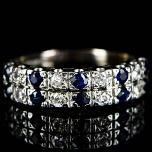 18ct Sapphire and Diamond Half Hoop Band Ring,18ct Sapphire and Diamond Half Eternity Ring,Sapphire and Diamond Band. ring Antique Jewellery