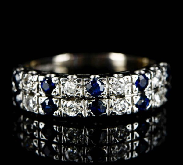 18ct Sapphire and Diamond Half Hoop Band Ring,18ct Sapphire and Diamond Half Eternity Ring,Sapphire and Diamond Band. ring Antique Jewellery 3