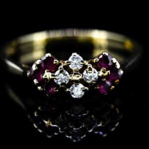 9ct Ruby and Diamond Ten Stone Dress Ring,Ruby and Diamond Dress Ring,Fancy Ruby and Diamond Ten Stone Ring Diamond Antique Jewellery