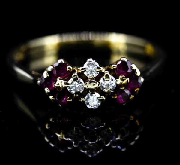 9ct Ruby and Diamond Ten Stone Dress Ring,Ruby and Diamond Dress Ring,Fancy Ruby and Diamond Ten Stone Ring