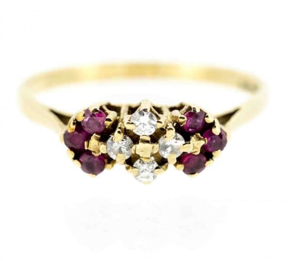 9ct Ruby and Diamond Ten Stone Dress Ring,Ruby and Diamond Dress Ring,Fancy Ruby and Diamond Ten Stone Ring - Image 2