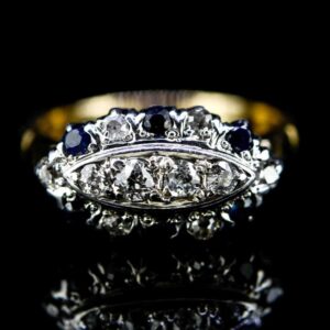 18ct Sapphire and Diamond Boat Shape Ring,Sapphire and Diamond Vintage Boat Shape Ring Diamond Antique Earrings
