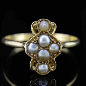 18ct Antique Natural Pearl Ring,6 Pearl Natural Pearl Antique Ring,Antique Pearl Ring ring Antique Jewellery