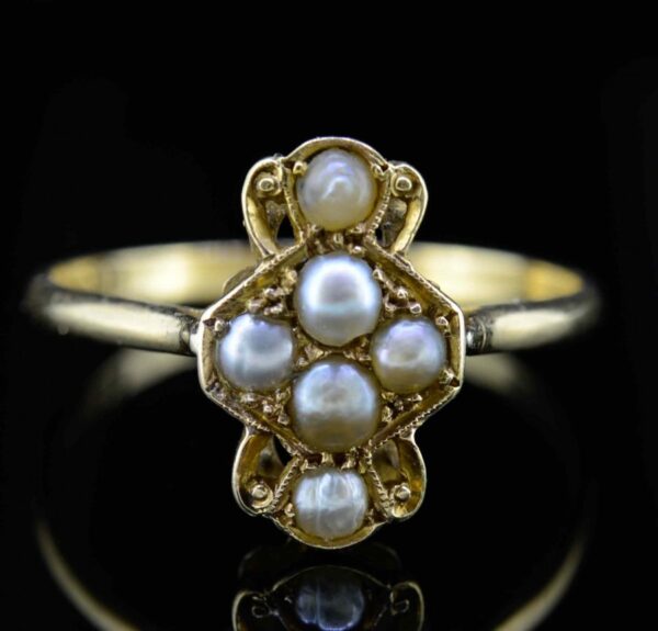 18ct Antique Natural Pearl Ring,6 Pearl Natural Pearl Antique Ring,Antique Pearl Ring ring Antique Jewellery 3