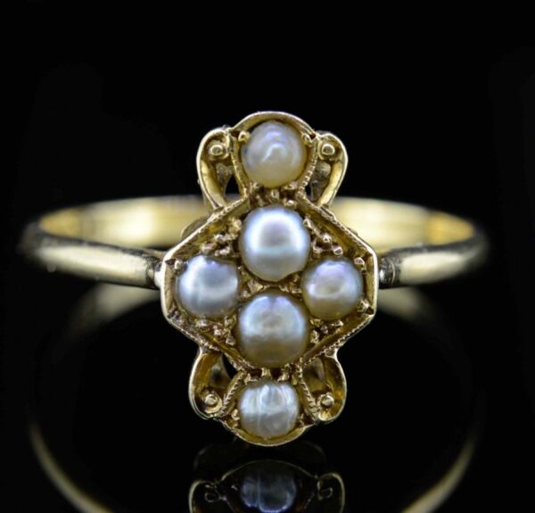 18ct Antique Natural Pearl Ring,6 Pearl Natural Pearl Antique Ring,Antique Pearl Ring