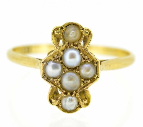 18ct Antique Natural Pearl Ring,6 Pearl Natural Pearl Antique Ring,Antique Pearl Ring - Image 2