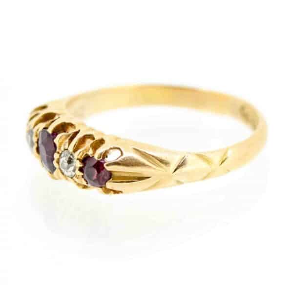 18ct Ruby And Diamond Five Stone Antique Ring,Edwardian Ruby And Diamond Five Stone Ring - Image 3