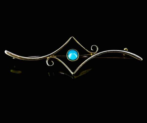 Antique 15ct Turqouise Bar Brooch,Edwardian Turquoise 15ct Bar Brooch,Turquoise Bar Brooch. Edwardian Miscellaneous 3