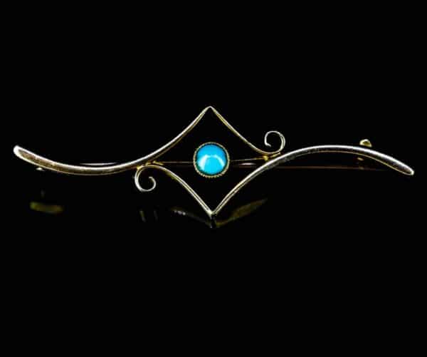 Antique 15ct Turqouise Bar Brooch,Edwardian Turquoise 15ct Bar Brooch,Turquoise Bar Brooch.