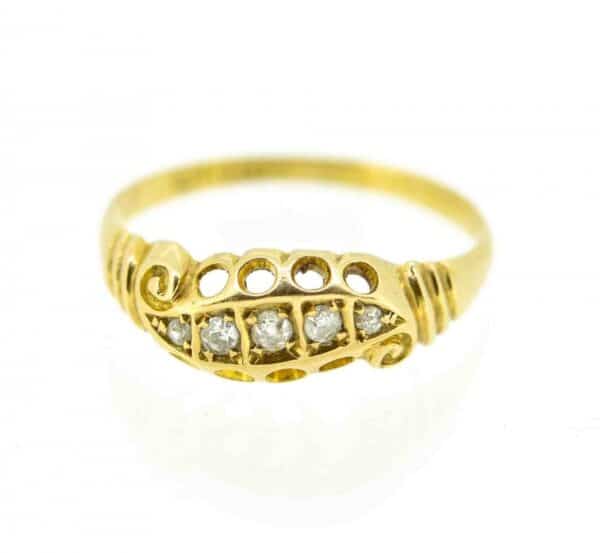 18ct Antique Five Stone Diamond Ring,Scroll Design Antique Diamond Ring - Image 2