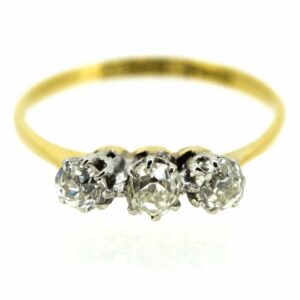 18ct Old Cut Diamond Three Stone Ring,Antique 18ct Three Stone Old Cut Diamond Ring,18ct Plat And Diamond 3 Stone Antique Ring,Trilogy Ring ring Antique Jewellery