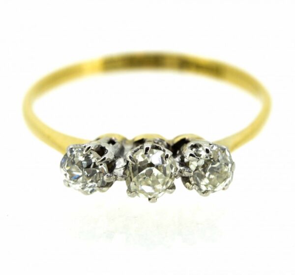 18ct Old Cut Diamond Three Stone Ring,Antique 18ct Three Stone Old Cut Diamond Ring,18ct Plat And Diamond 3 Stone Antique Ring,Trilogy Ring ring Antique Jewellery 3