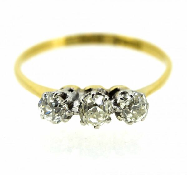 18ct Old Cut Diamond Three Stone Ring,Antique 18ct Three Stone Old Cut Diamond Ring,18ct Plat And Diamond 3 Stone Antique Ring,Trilogy Ring