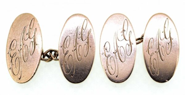 9ct Oval Rose Gold Engraved Cufflinks,Antique 9ct Oval Engraved Cufflinks,Vintage Engraved Oval Rose Gold Cufflinks Antique Jewellery 4