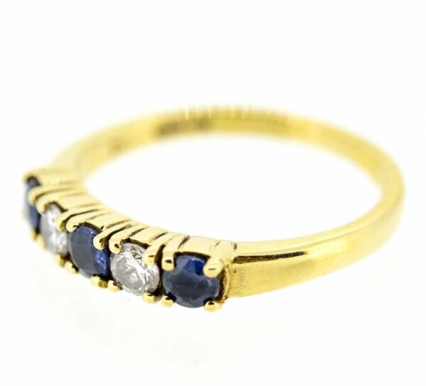 18ct Sapphire And Diamond Five Stone Ring|5 Stone Diamond & Sapphire Ring|18K Yellow Gold Sapphire And Diamond 5 Stone - Image 2