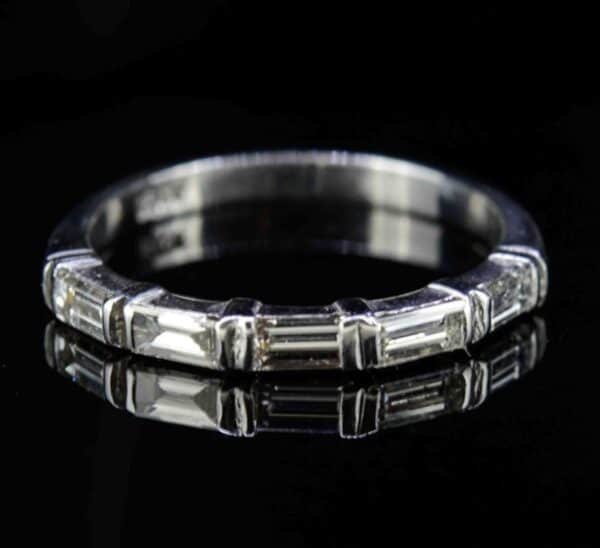 18ct White Gold Vintage Diamond Half Eternity Ring,Five Stone Baguette Diamond Set Eternity Ring,Baguette Diamond Half Eternity Ring ring Antique Jewellery 3
