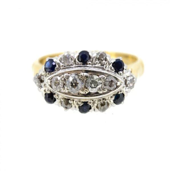 18ct Sapphire and Diamond Boat Shape Ring,Sapphire and Diamond Vintage Boat Shape Ring Diamond Antique Earrings 4